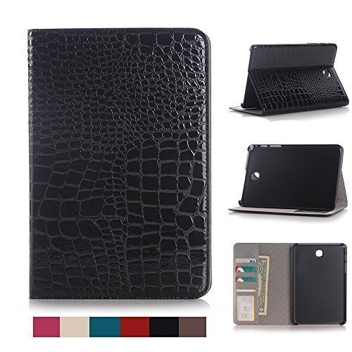 Samsung Galaxy Tab A 8.0 Inch T350 Case ,DINGRICH Crocodile Pattern PU Leather Protective Case Folio Clam Shell Cover With Card Slots, Pocket For Samsung Tab A 8.0 SM-T350 (Black)