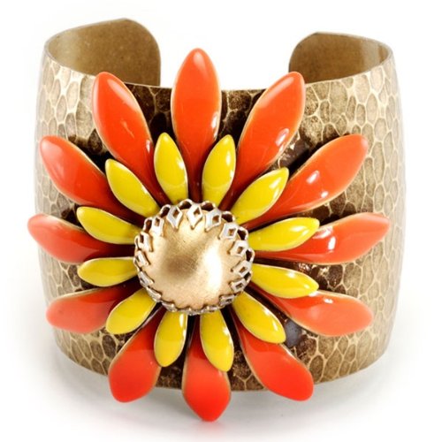 Sweet Romance Adjustable Double Daisy Yellow/Orange Cuff Bracelet
