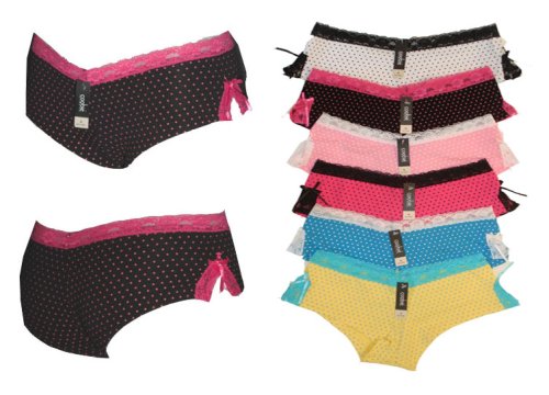2 Pack Sexy Lace Trim Dotted Hipster Boyshort Panties