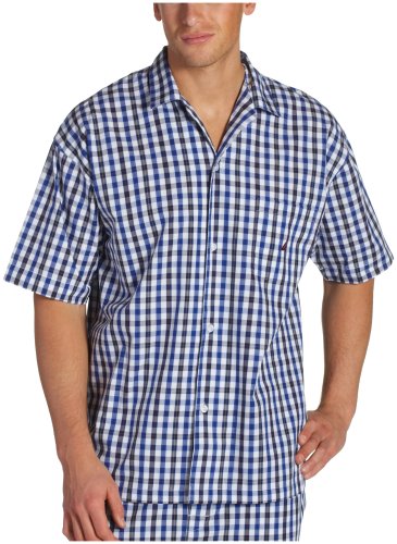 Nautica Mens Micro-Enzyme Woven Luff Plaid Short Sleeve Camp Shirt