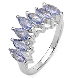 1.75 Carat Genuine Tanzanite Marquise 7-Stone Sterling Silver Ring
