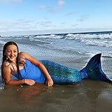 Sun Tail Mermaid - Designer Mermaid Tail + Monofin for Swimming - Kid & Adult Sizes (Child XL 10/12, Blue Lagoon - Turquoise Monofin)