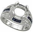 Diamond and Blue Sapphire Engagement Ring, Semi-Mount Setting
