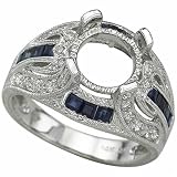 0.37 Ct.T.W. Round Brilliant Cut Diamonds, 0.14 Ct.T.W. Blue Sapphire, 14K White Gold. Diamond and Blue Sapphire Engagement Ring, Semi-Mount Setting (Center stone is not included)