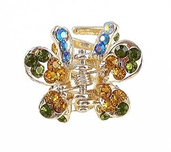 Hair Clip - H4- Crystal Butterfly Flower - Sm Size (7/8" x 11/16") ~ Topaz & Olive (Gold and Green)