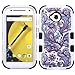Moto E Case (2nd Gen), Rock Me Wireless (TM) 2 items Bundle - 24K Gold Plating Electromagnetic Waves Blocking Sticker and Triple Layers Protective Case for Motorola Moto E 2nd Generation - NOT for 1st Gen. (Purple European Flowers)