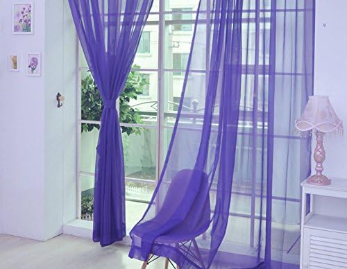 Paker Window Curtains Panels Solid Color Sheer Door Curtain Room Divider for Bedroom (1M"(W)*2M"(L), Purples)