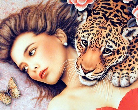 Girl Animal Leopard Jungle deco Sex Art Poster Print - 20