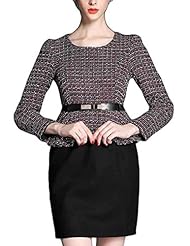 Round Neck Polyester Long Sleeves Belted  Dress