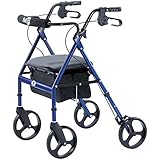Hugo Portable Rollator Walker with Seat, Backrest and 8 Inch Wheels, Blue