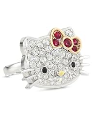 Hello Kitty by Simmons Jewelry Co. Czech Crystals Flat Pave Face and Red Crystals Girls Ring, Size 7