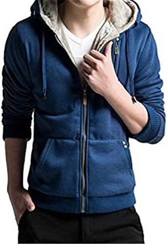 Bignow Men's Casual Faux Fur Hoodies Outwear Sweatshirt Blue XS