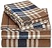 Amazon Basics Yarn-Dyed Lightweight Flannel Sheet Set - Queen, Brown Plaid