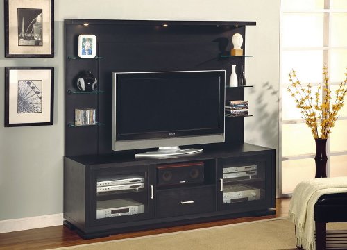 Contemporary Black Finish Plasma TV Entertainment Center