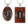 Stainless Steel Natural Redwood Couples Cubic Zirconia Circle Line Pendant Necklace Set 18"/20-24"