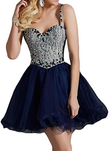 SunnyGirl Bejeweled Spaghetti Strap Cocktail Dress Beaded Short Homecoming Dress