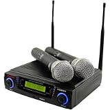 Pyle-Pro PDWM3300 Wireless Professional UHF Dual Channel Microphone System With 2 Microphones