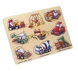 Wooden Construction 9-piece Peg Puzzle