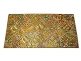 Antique Kutch India Hand Embroidered Decorative Table Runner, Golden, 50"x 25" Rectangular