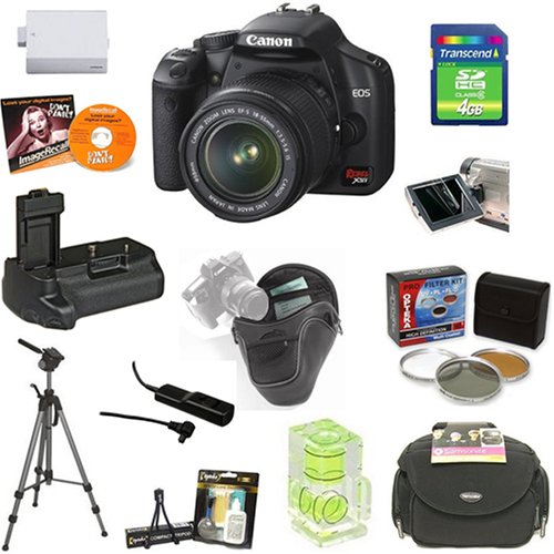Canon EOS Digital Rebel XSi 12MP Digital SLR Camera with EF-S 18-55mm f/3.5-5.6 IS Lens (Black) + Opteka Vertical Battery Grip & 4GB Pro Accessory Kit