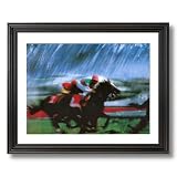 Horse Racing Grass Turf Jockey Animal Home Decor Wall Picture Black Framed Art Print
