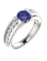 10K White Gold 6.00mm Round Cut Tanzanite and Diamond Ring -- LIFETIME WARRANTY