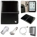 Black Protective Leather Portfolio Case with Accessory Slots for Sony PRS 650 Touch Edition Wireless e-Reader + INCLUDES!!! Clear Screen Protector for SONY PRS650 Touch Edition 6 inch Display Screen + INCLUDES!! White USB Home Charger + INCLUDES!!! White Car Charger + INCLUDES!!! White Micro USB Data Cable Cord