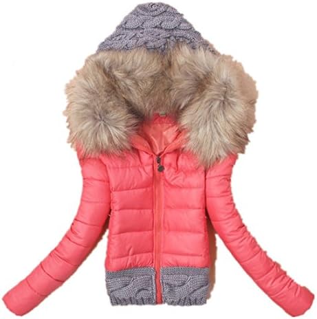 WarmFire Women's winter cotton coat fur collar hooded short jacket Parka outwear Pink
