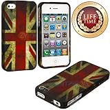 myLife (TM) Rustic UK Flag Series (2 Piece Snap On) Hardshell Plates Case for the iPhone 4/4S (4G) 4th Generation Touch Phone (Clip Fitted Front and Back Solid Cover Case + Rubberized Tough Armor Skin + Lifetime Warranty + Sealed Inside myLife Authorized Packaging) 