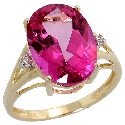 14k GoldCluster Ring, w/ Brilliant Cut Diamonds & 14x10mm Oval Cut Pink Topaz Stone, 9/16