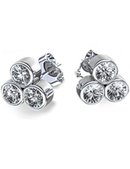 1.20 ct Ladys Three Stone Bezel Set Diamond Stud Earrings Angle 14 karat White Gold