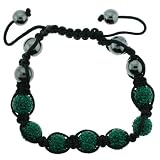 Stone Bracelet- 10MM Hematite and 10MM Tiffany Style Sparkle Coreen Beaded Bracelet With 7 Inch Adjustable Black Cord