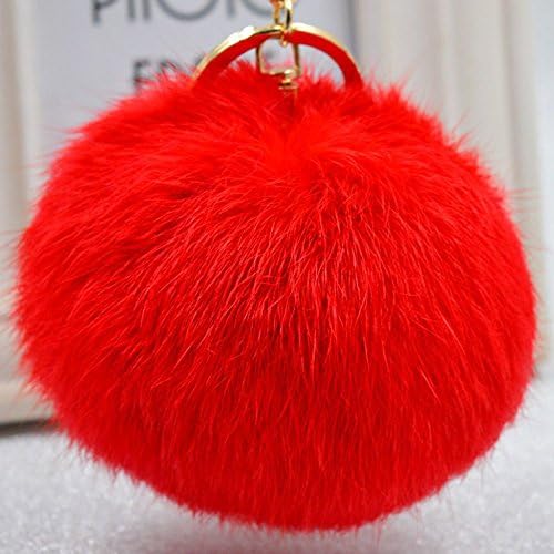 Amazing Look Gold Plated Keychain Cute Genuine Rabbit Fur Ball Pom Pom Furry Keychain for Car Key Ring Handbag Tote Bag Pendant Charm
