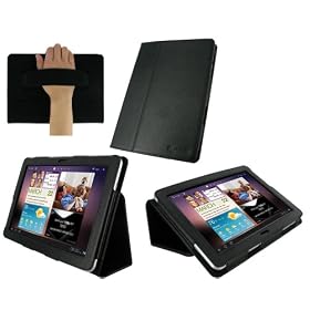 rooCASE Dual Station (Black) Leather Case Cover with Stand and Elastic Hand Strap for Samsung GALAXY Tab 10.1 (Compatible with Wi-Fi and Verizon 4G LTE): Electronics
