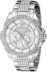 GUESS Women's U0286L1 Silver-Tone Glitz Watch with Link Bracelet