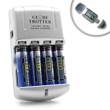 Blazing Fast International AA / AAA Battery Charger for HOME & TRAVEL with World Plug Kit & (4) Premium 2700 series Ni-MH Batteries *** Includes 4 in 1 Card reader