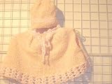 Pc7, Knitted on Hand Knitting Machine Finished By Hand Crochet Baby Pink Chenille Baby Pink Cotton Trim Infant Girls Poncho Hat Set (0-6mo)