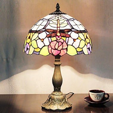 Tiffany Table Light with 1 Light in Flowers and Dragonfly Pattern