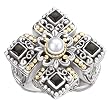 925 Silver, Freshwater Pearl & Onyx Cross Ring with 18k Gold Accents- Sizes 6-8