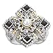 925 Silver, Freshwater Pearl & Onyx Cross Ring with 18k Gold Accents- Sizes 6-8