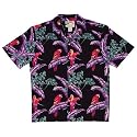 Paradise Found "Night Jungle" Cotton Tropical Parrots Hawaiian Aloha Shirt-Medium