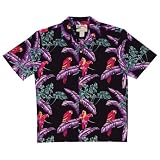 Paradise Found Night Jungle Cotton Tropical Parrots Hawaiian Aloha Shirt