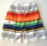 Mens Swim Trunks/Board Shorts. White/Multi LG