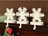 Set of 3 Winter's Blush Stone Snowflake Christmas Mantle Stocking Holders 8