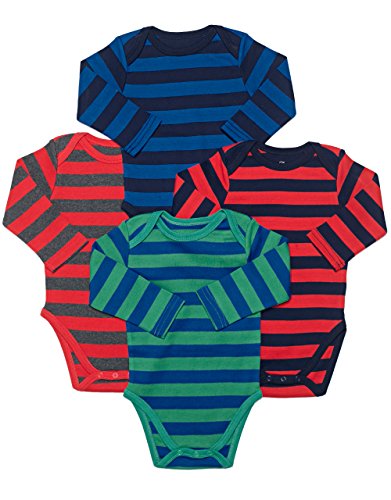 Leveret Long Sleeve 4-pack Striped Boys Bodysuit Cotton (6-12 Months, Multi)