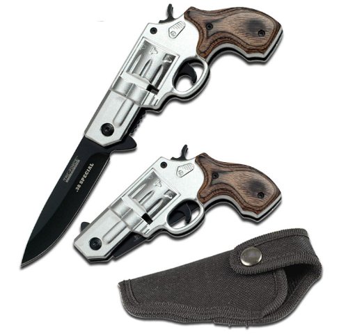 38 Special Handgun Style Action Assist Knife with Nylon Sheath
