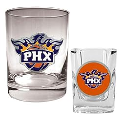 Phoenix Suns NBA Rocks Glass & Square Shot Glass Set - Primary Logo by Great American Products
