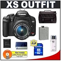 Canon Digital Rebel XS 10.1MP Digital SLR Camera (Black) + Canon EF-S 18-55mm IS Lens + Spare LP-E5 Battery + 8GB Card + Gadget Bag