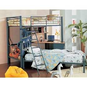 Twin Size Blue Metal Loft Bunk Bed w/ Desk Youth Kids Furniture
