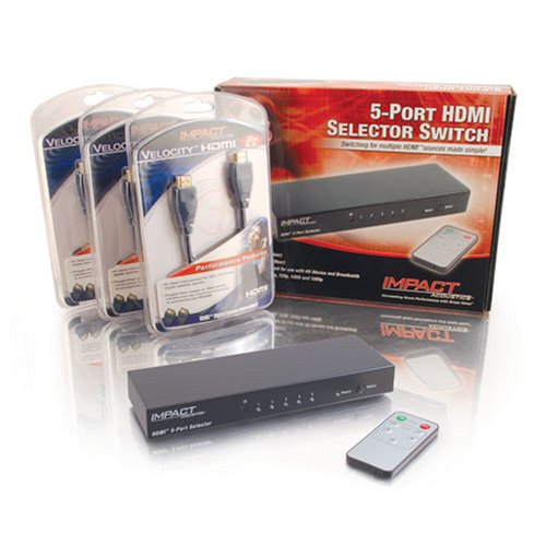 Cables To Go 40438  5-Port HDMI Selector Switch w/ Three 6ft HDMI Cables